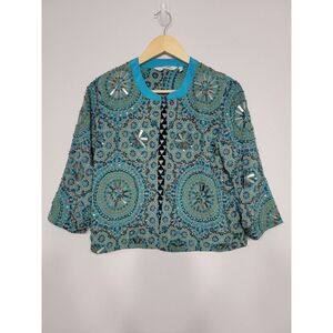 Soft Surroundings Open Geometric‎ 3/4th Sleeve Cardigan With Embellishments, XS